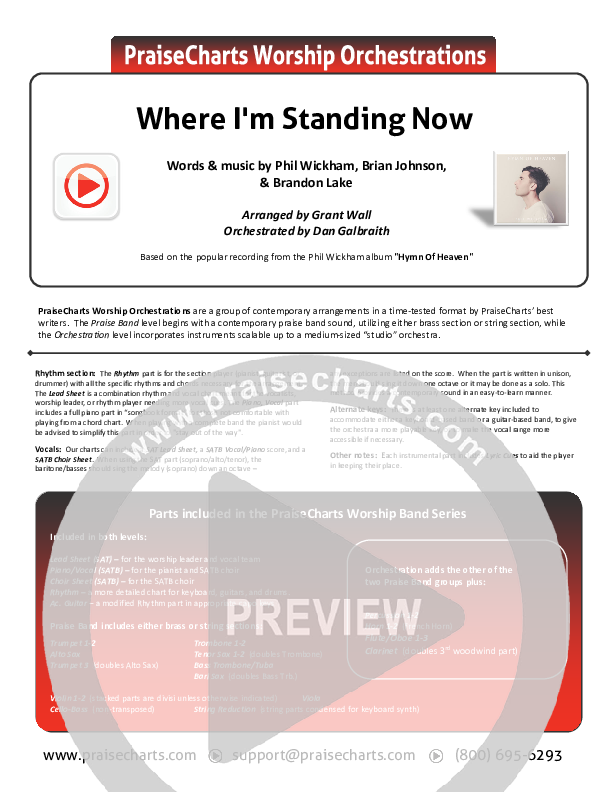 Where I'm Standing Now Cover Sheet (Phil Wickham / Brandon Lake)
