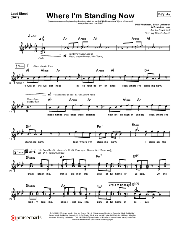 Where I'm Standing Now Lead Sheet (SAT) (Phil Wickham / Brandon Lake)