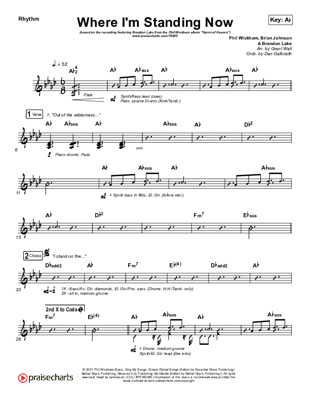 Where I'm Standing Now Rhythm Chart (Phil Wickham / Brandon Lake)