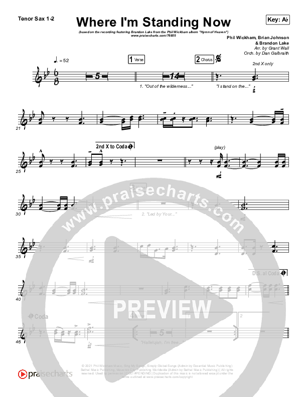 Where I'm Standing Now Tenor Sax 1/2 (Phil Wickham / Brandon Lake)