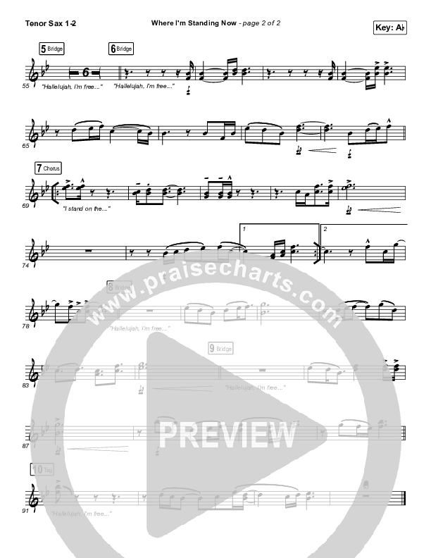 Where I'm Standing Now Tenor Sax 1/2 (Phil Wickham / Brandon Lake)
