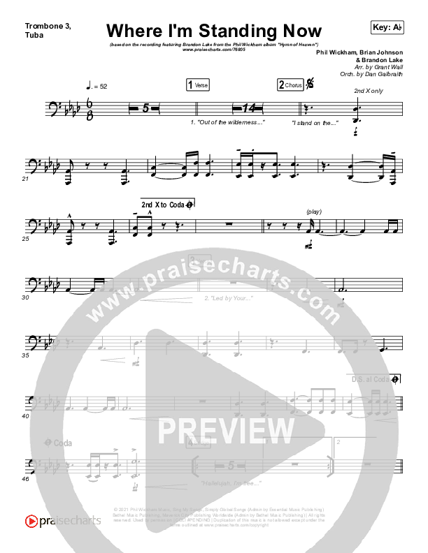 Where I'm Standing Now Trombone 3/Tuba (Phil Wickham / Brandon Lake)