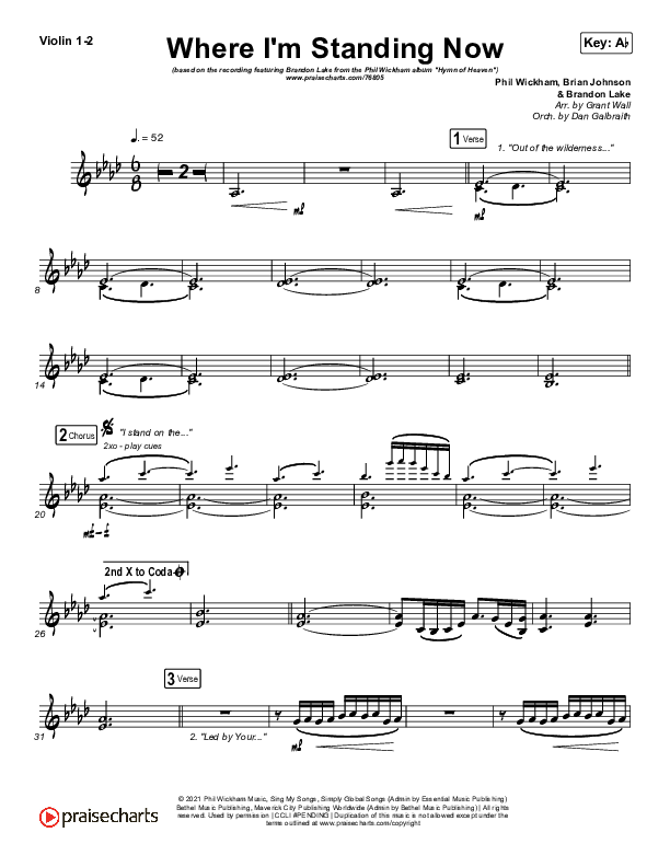 Where I'm Standing Now Violin 1/2 (Phil Wickham / Brandon Lake)