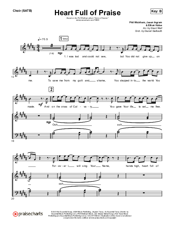 Heart Full Of Praise Choir Sheet (SATB) (Phil Wickham)