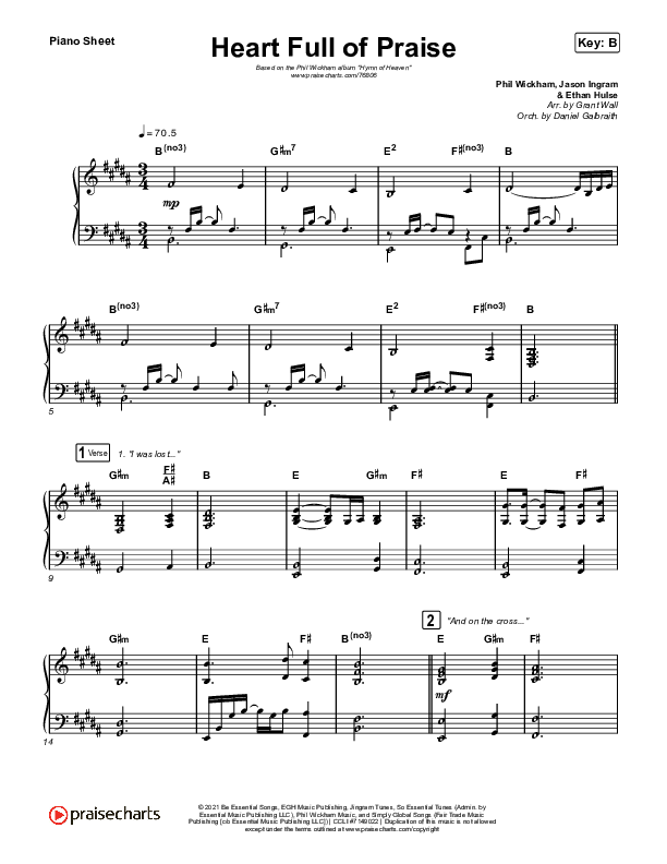 Heart Full Of Praise Piano Sheet (Phil Wickham)