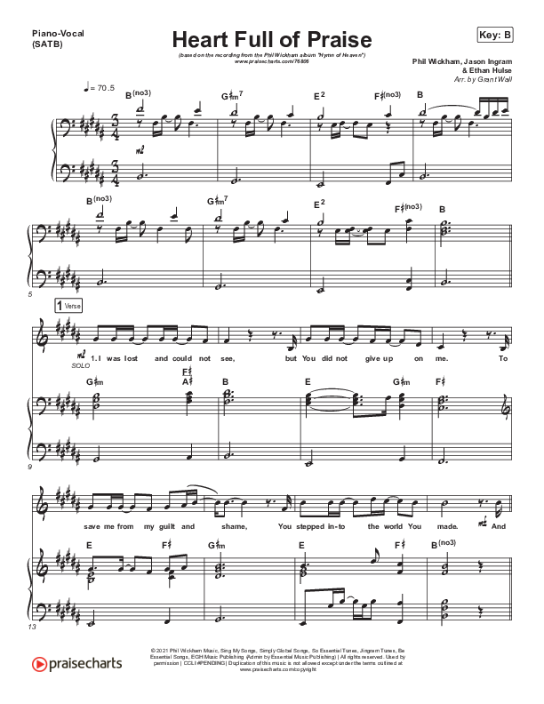 Heart Full Of Praise Piano/Vocal (SATB) (Phil Wickham)