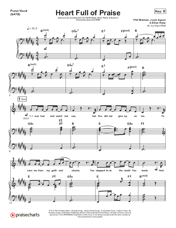 Heart Full Of Praise Piano/Vocal (SATB) (Phil Wickham)