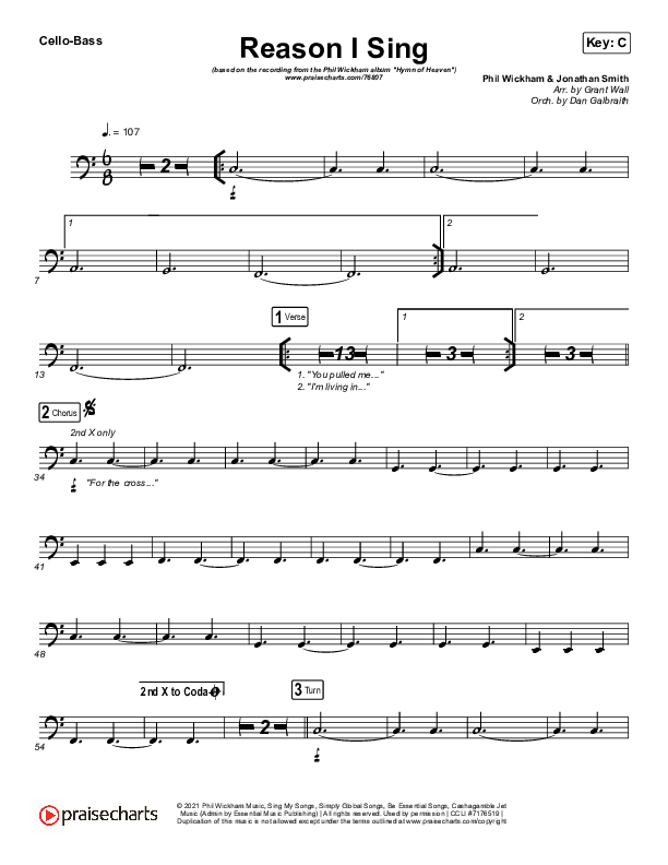 Reason I Sing Cello/Bass (Phil Wickham)