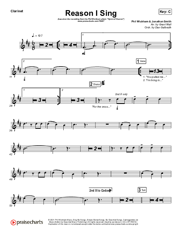 Reason I Sing Clarinet (Phil Wickham)