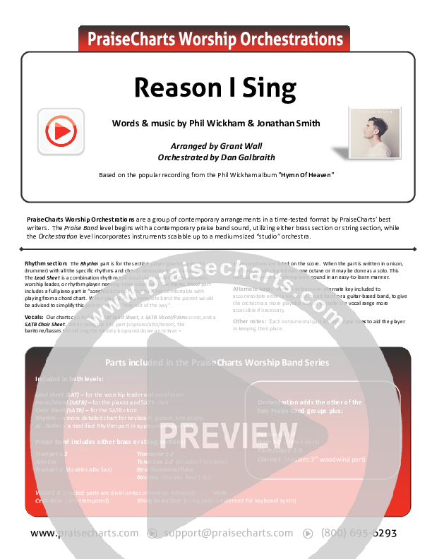 Reason I Sing Cover Sheet (Phil Wickham)