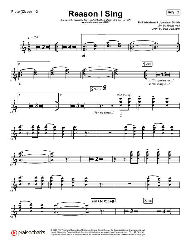 Reason I Sing Flute/Oboe 1/2/3 (Phil Wickham)