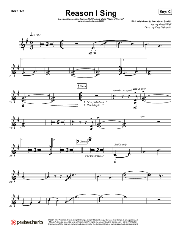 Reason I Sing French Horn 1/2 (Phil Wickham)