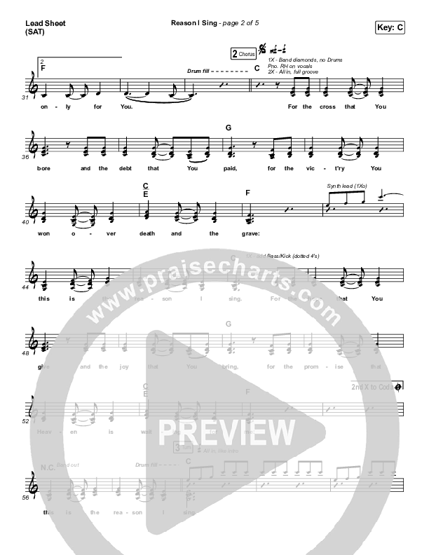 Reason I Sing Lead Sheet (SAT) (Phil Wickham)