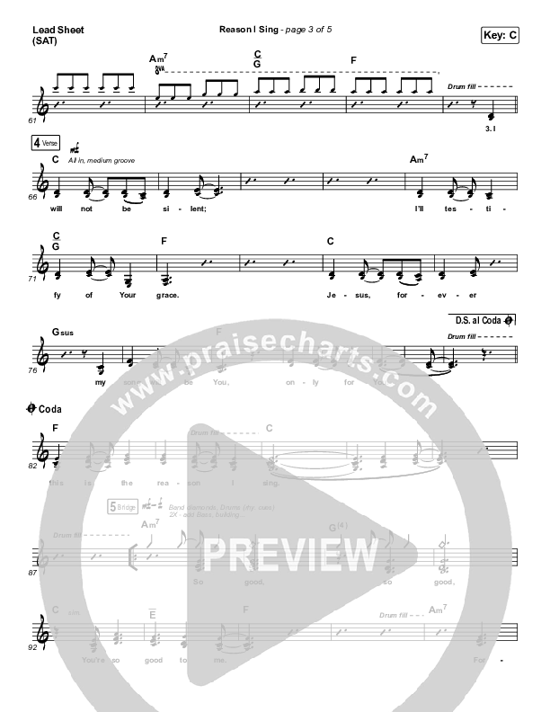 Reason I Sing Lead Sheet (SAT) (Phil Wickham)