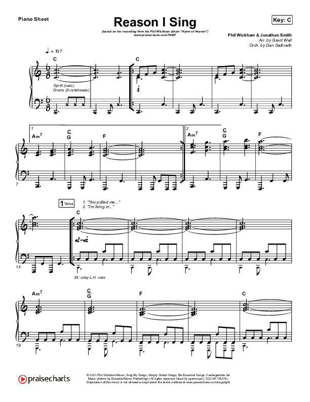 Reason I Sing Piano Sheet (Phil Wickham)