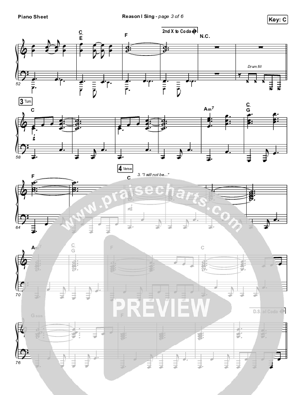 Reason I Sing Piano Sheet (Phil Wickham)