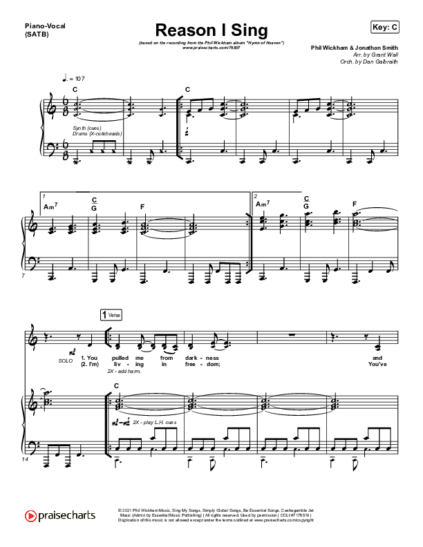 Reason I Sing Piano/Vocal (SATB) (Phil Wickham)