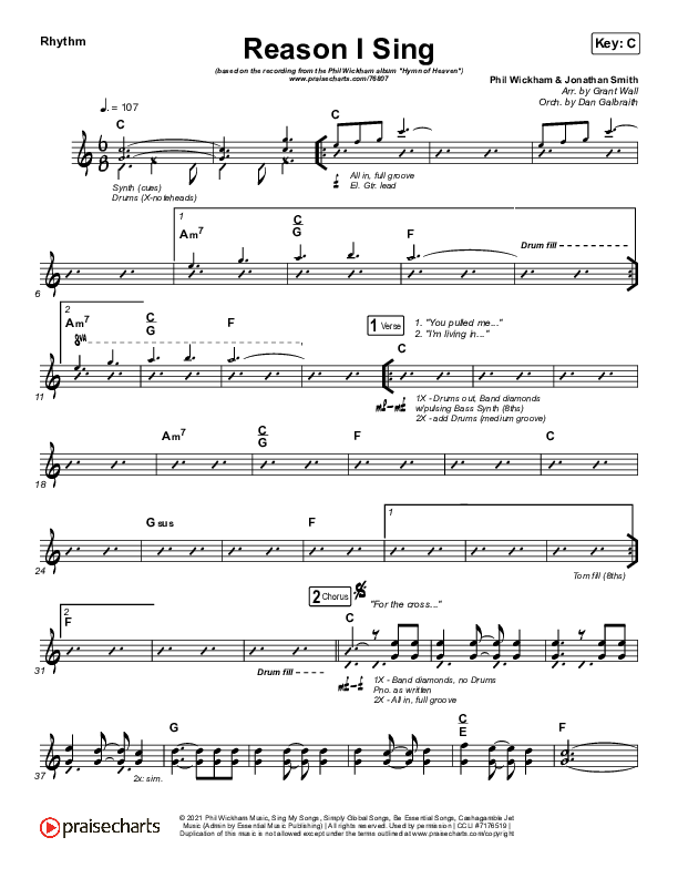 Reason I Sing Rhythm Chart (Phil Wickham)