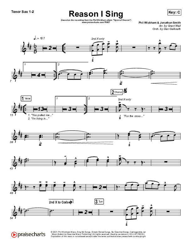 Reason I Sing Tenor Sax 1/2 (Phil Wickham)