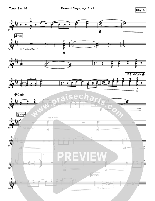 Reason I Sing Tenor Sax 1/2 (Phil Wickham)