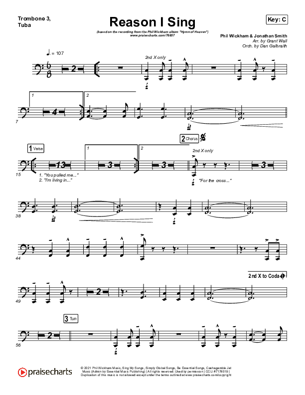 Reason I Sing Trombone 3/Tuba (Phil Wickham)