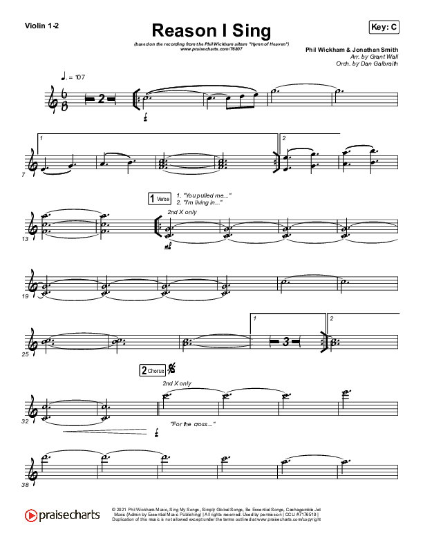 Reason I Sing Violin 1/2 (Phil Wickham)