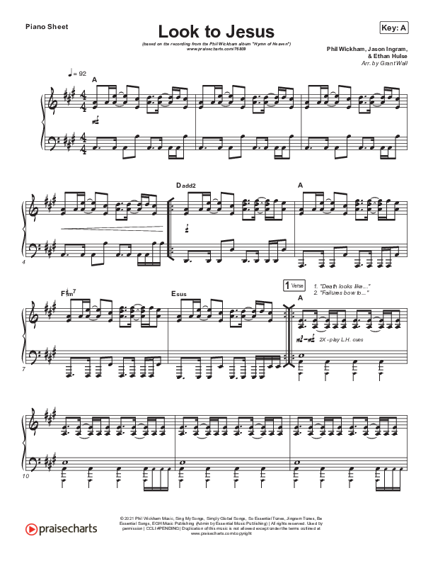 Look To Jesus Piano Sheet (Phil Wickham)
