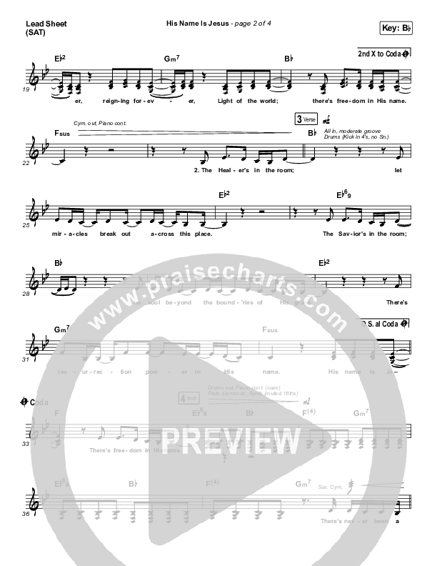 His Name Is Jesus Lead Sheet (SAT) (Phil Wickham)