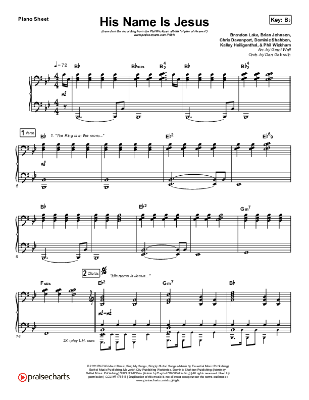 His Name Is Jesus Piano Sheet (Phil Wickham)