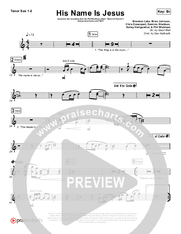 His Name Is Jesus Tenor Sax 1/2 (Phil Wickham)