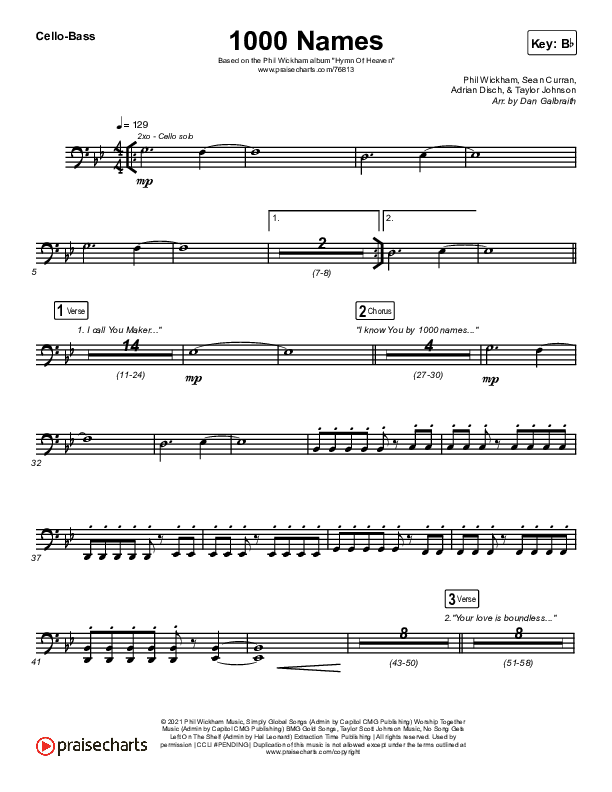 1000 Names Cello/Bass (Phil Wickham)