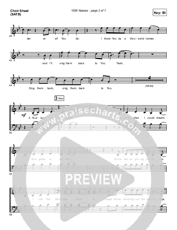1000 Names Vocal Sheet (SATB) (Print Only) (Phil Wickham)
