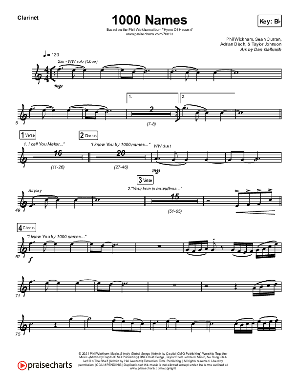 1000 Names Clarinet 1,2 (Phil Wickham)
