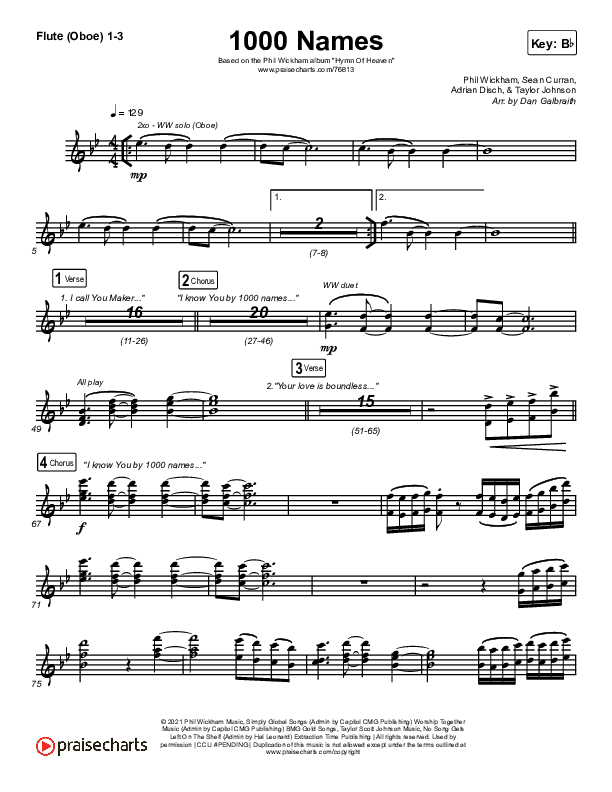1000 Names Flute/Oboe 1/2/3 (Phil Wickham)