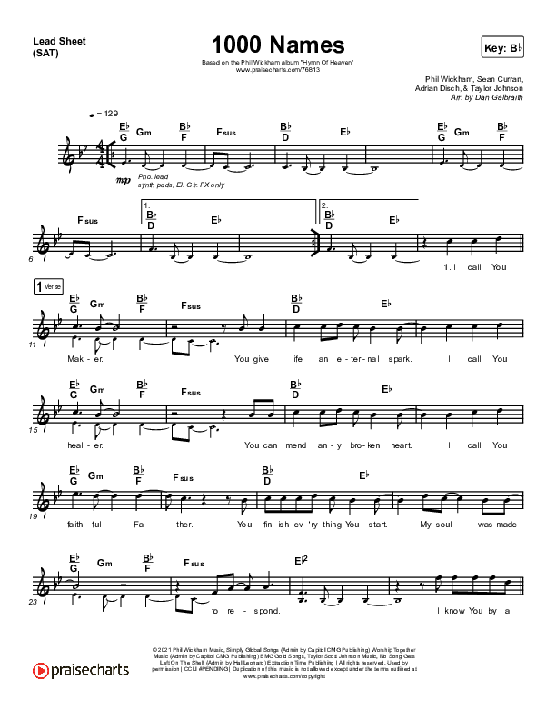 1000 Names Lead Sheet (SAT) (Phil Wickham)