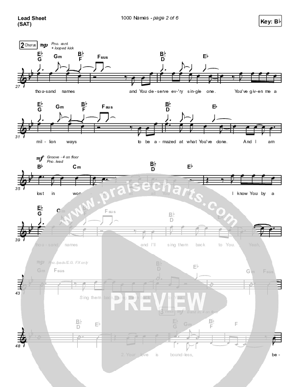 1000 Names Lead Sheet (SAT) (Phil Wickham)