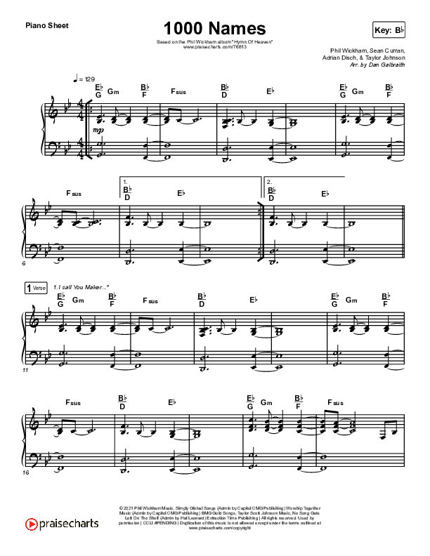 1000 Names Piano Sheet (Phil Wickham)