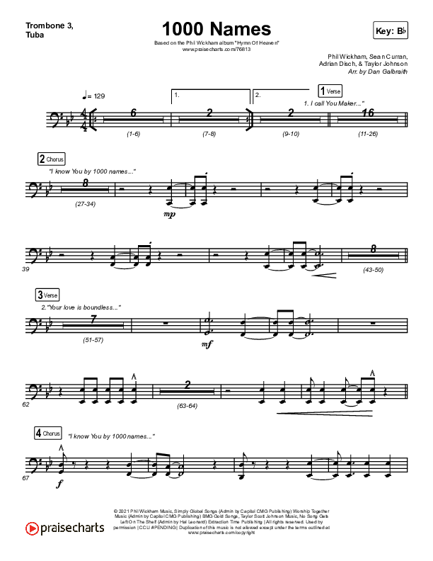 1000 Names Trombone 3/Tuba (Phil Wickham)