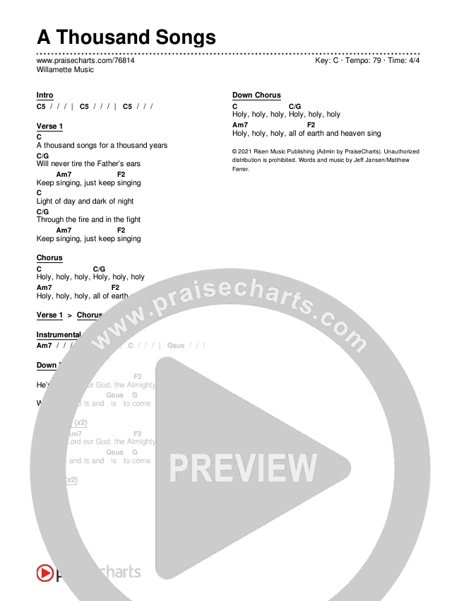 A Thousand Songs Chord Chart (Willamette Music)