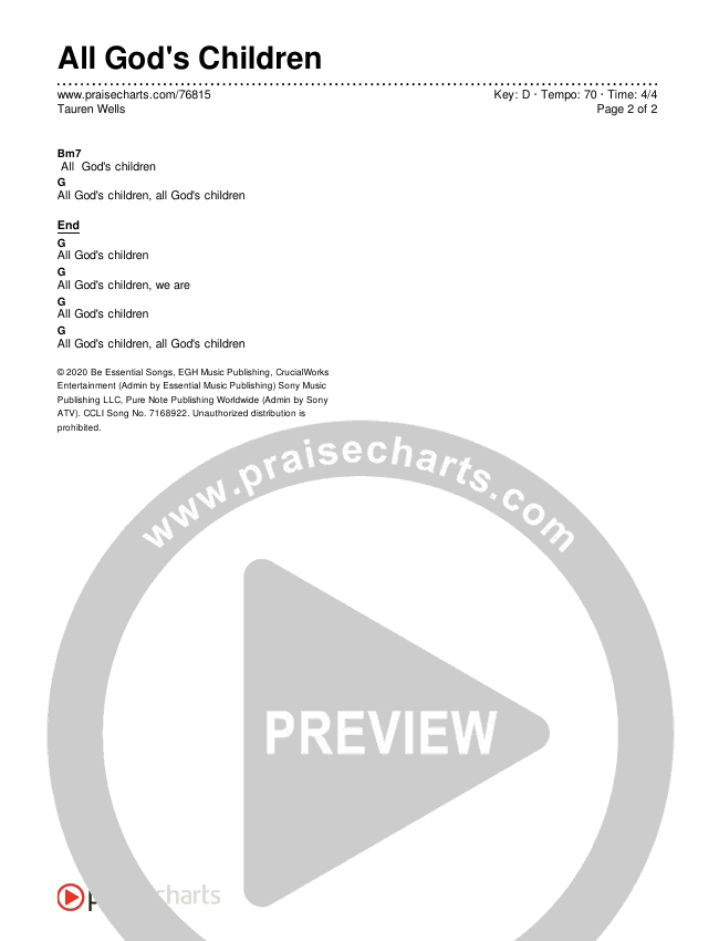 All God's Children Chords & Lyrics (Tauren Wells)