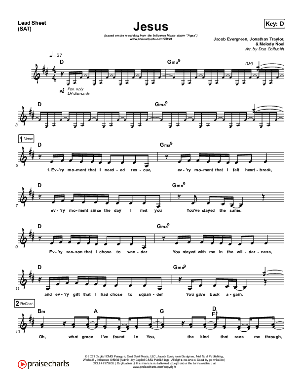 Jesus Lead Sheet (SAT) (Influence Music)