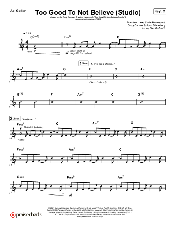 Too Good To Not Believe (Studio) Acoustic Guitar (Cody Carnes / Brandon Lake)
