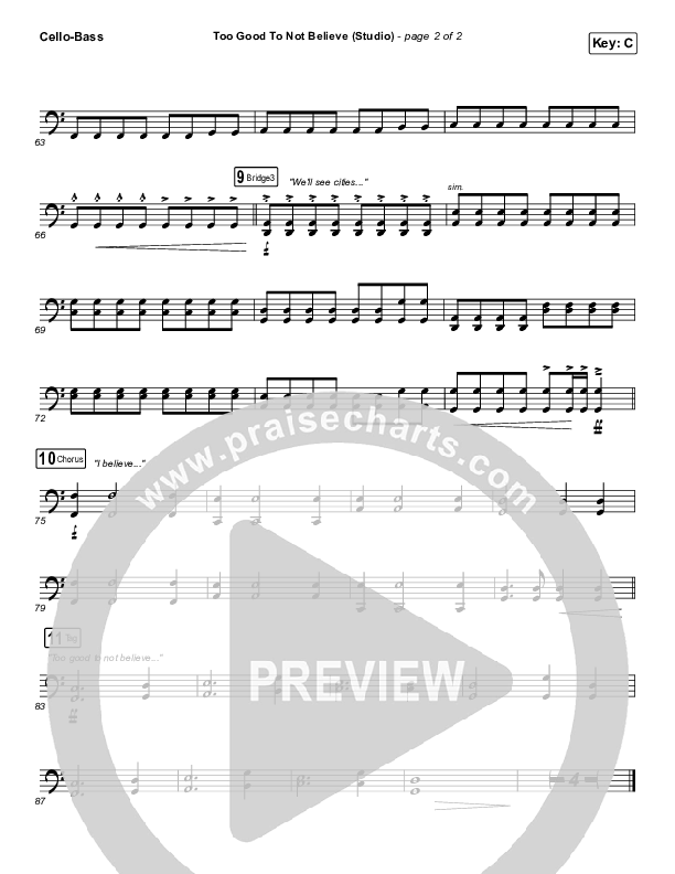 Too Good To Not Believe (Studio) Cello/Bass (Cody Carnes / Brandon Lake)