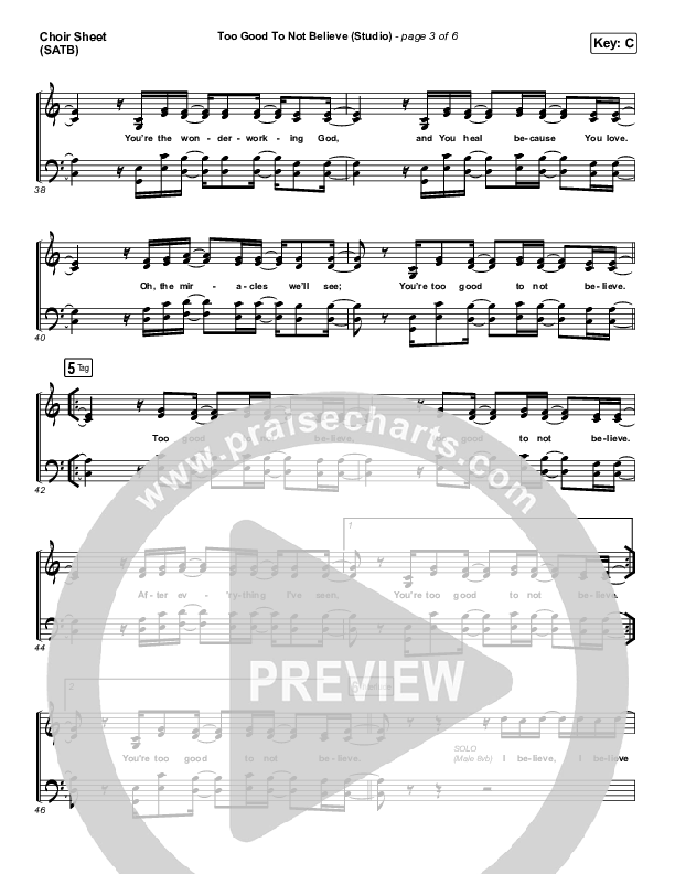 Too Good To Not Believe (Studio) Choir Sheet (SATB) (Cody Carnes / Brandon Lake)