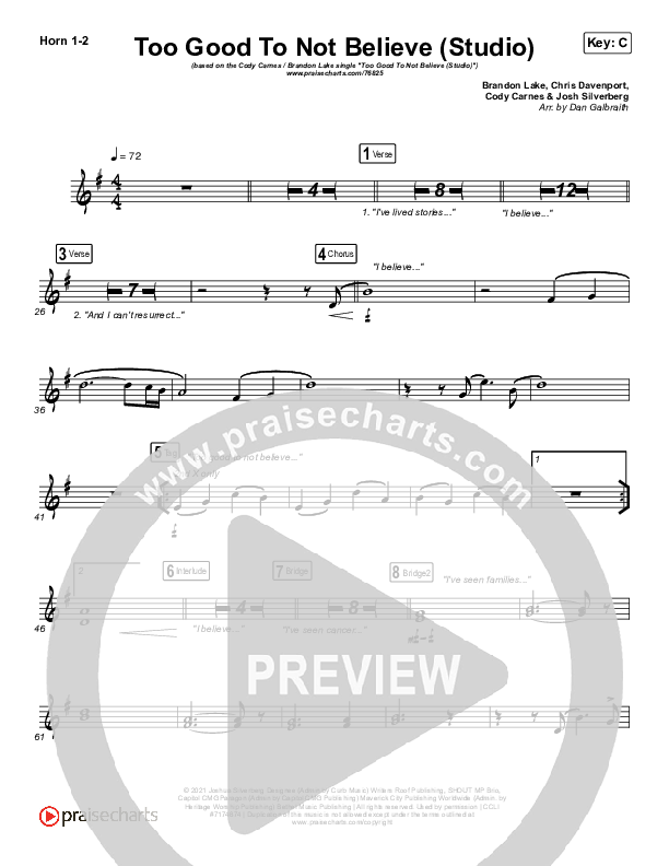 Too Good To Not Believe (Studio) French Horn 1/2 (Cody Carnes / Brandon Lake)