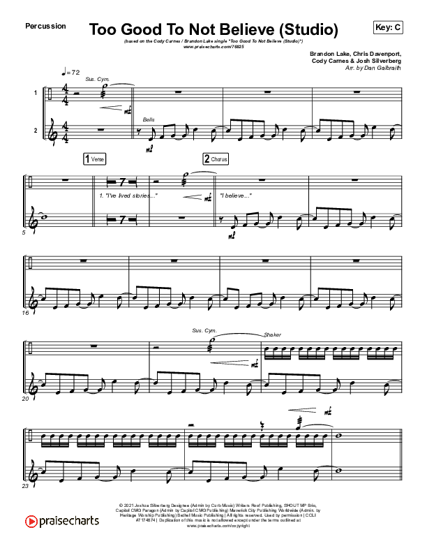 Too Good To Not Believe (Studio) Percussion (Cody Carnes / Brandon Lake)