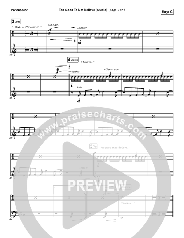 Too Good To Not Believe (Studio) Percussion (Cody Carnes / Brandon Lake)