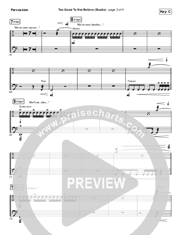 Too Good To Not Believe (Studio) Percussion (Cody Carnes / Brandon Lake)