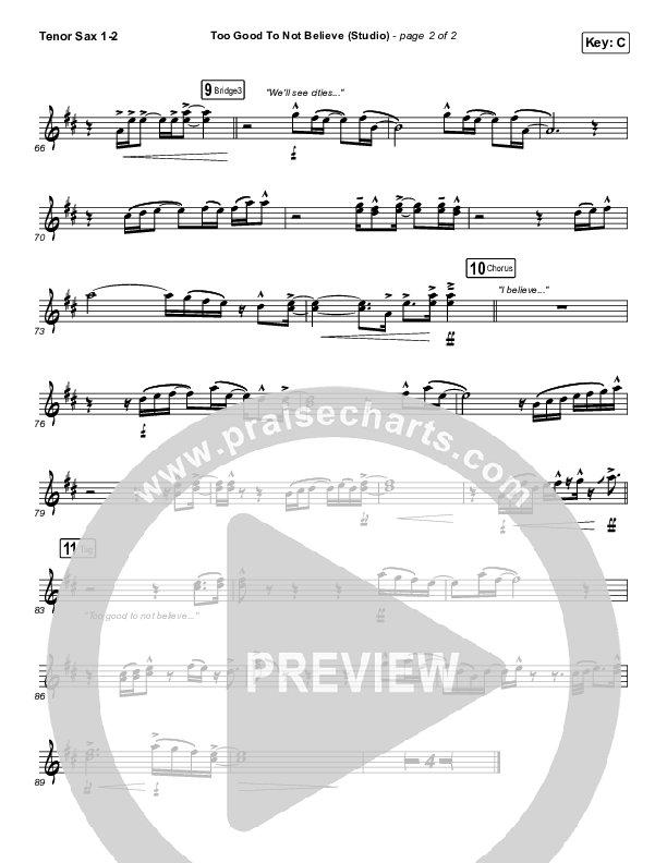 Too Good To Not Believe (Studio) Tenor Sax 1/2 (Cody Carnes / Brandon Lake)