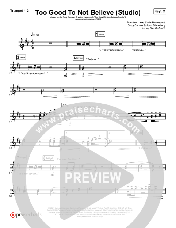Too Good To Not Believe (Studio) Trumpet 1,2 (Cody Carnes / Brandon Lake)